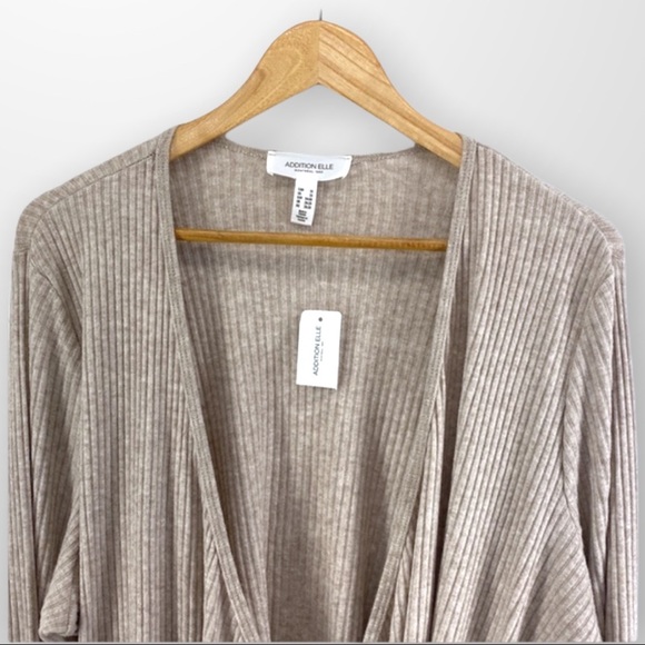 ADDITION ELLE Wrap Front Ribbed OatmealSweater Size 3X - Picture 3 of 11